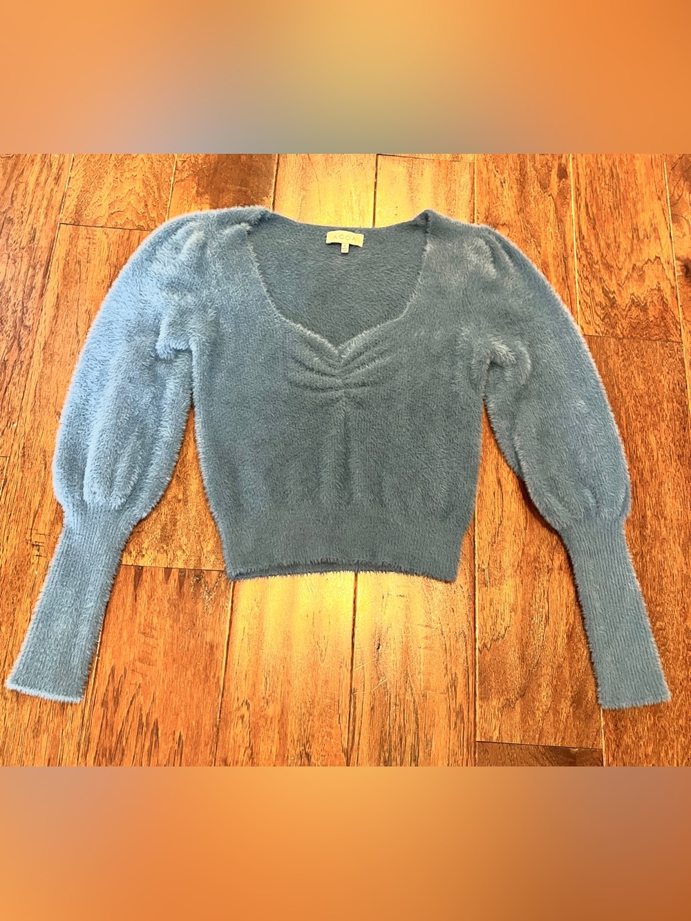 ACOA Blue Fuzzy V-Neck Sweater Size S
